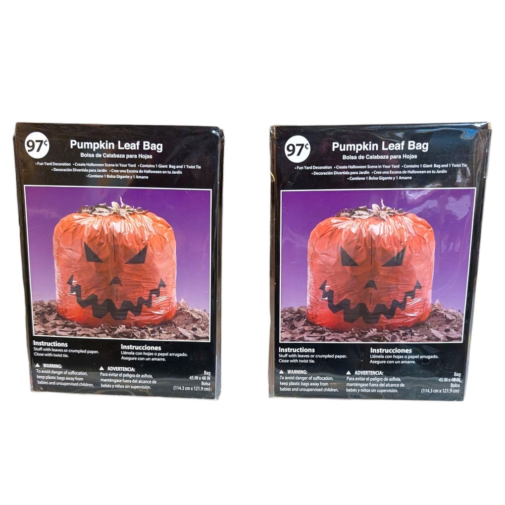 Pumpkin Leaf Collection Bags Set of 2 Angry 45"x48" VTG 80s 90s Halloween‎ Decor